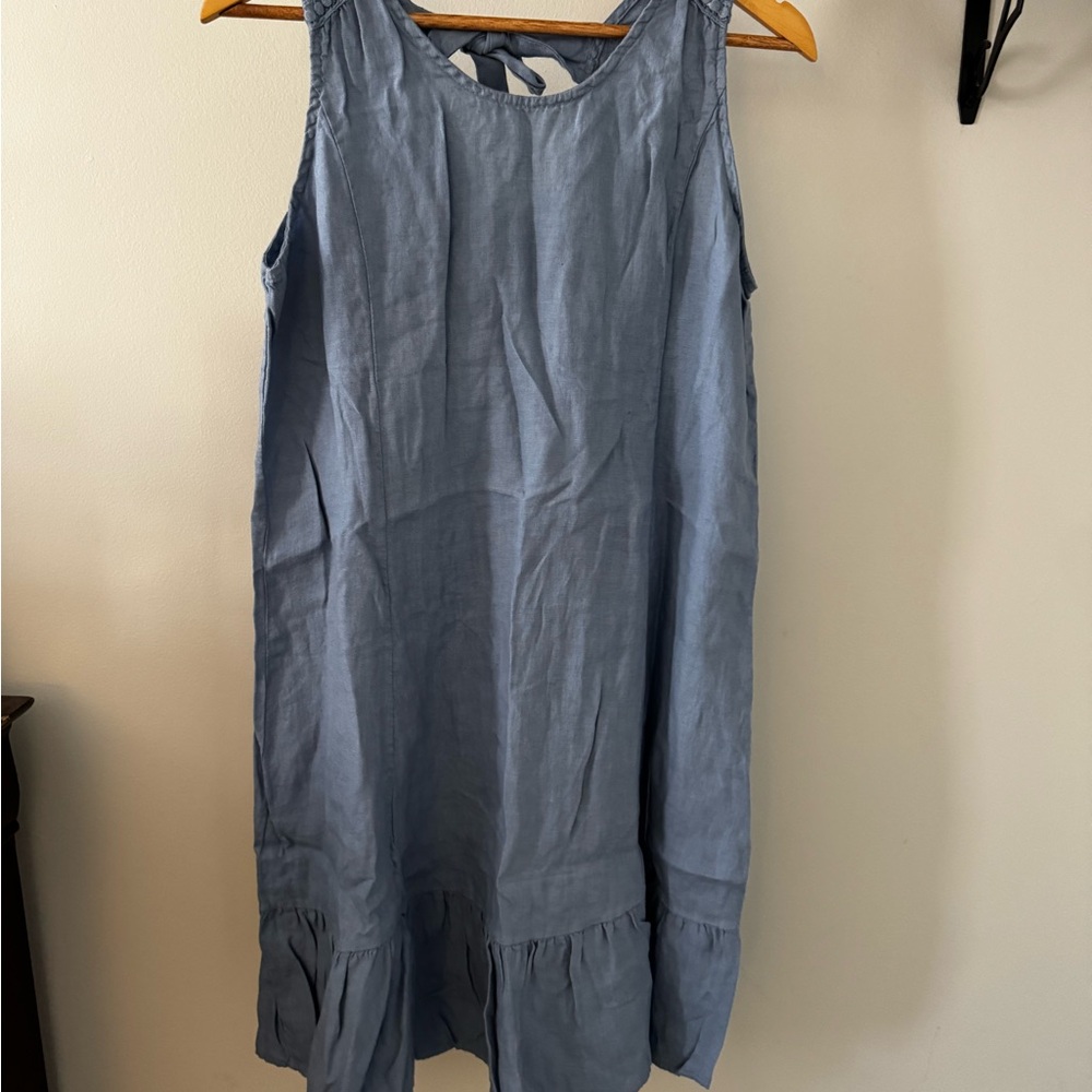 Sleeveless Light Blue Linen made in Italy Shift Dress size L